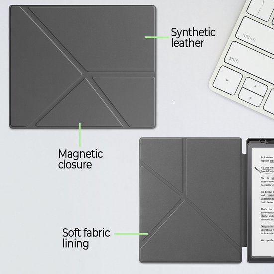 Lunso Geschikt voor Kobo Elipsa 2E hoes (10 inch) - Origami sleepcover - Grijs van Merkloos — afbeelding 2