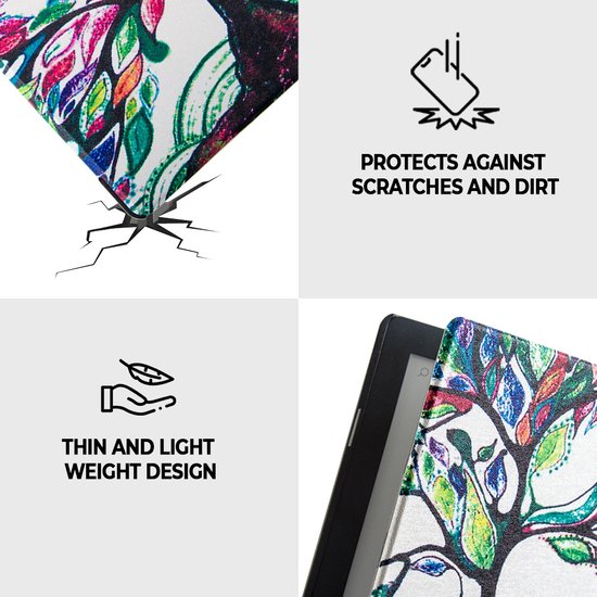 Lunso Geschikt voor Kobo Aura Edition 2 hoes (6 inch) - sleepcover - Kleurrijke Boom van Lunso — afbeelding 2