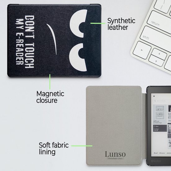 Lunso Geschikt voor Kobo Aura H20 Edition 2 hoes (6.8 inch) - sleepcover - Don't Touch - (niet voor de Kobo Aura edition 2) van Lunso — afbeelding 5