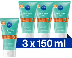 NIVEA DERMA Skin Clear Face Scrub Gezicht - Gezichtsscrub - Gezichtsreiniger - Voor de onzuivere huid - Met Salicylzuur (AHA) en Niacinamide - Anti Acne, Puistjes en Mee-eters - 3x150 ml