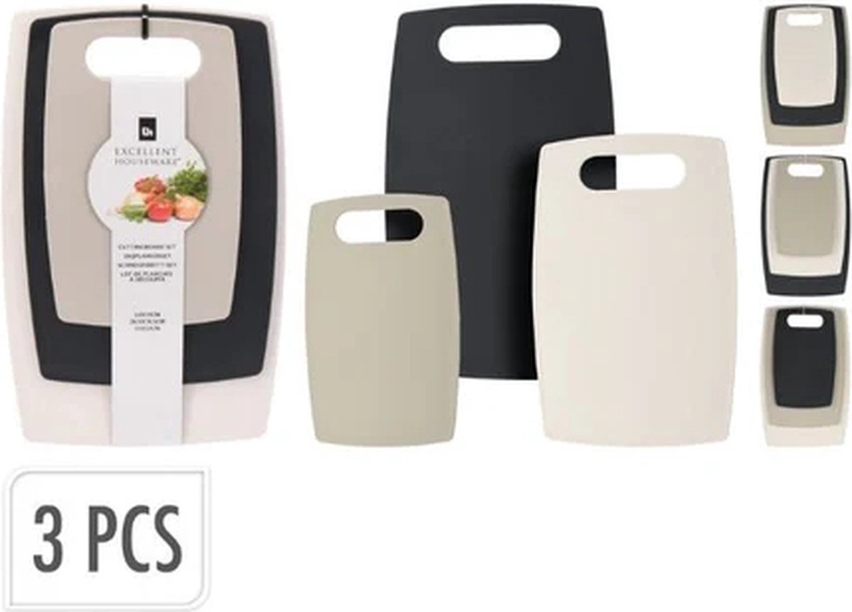 Snijplankenset - BPA-vrij plastic, 3 stuks, Zwart/Wit