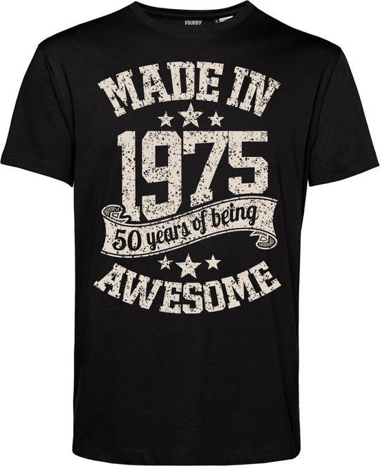 T-shirt Made in 1975 | 50 jaar shirt | verjaardag cadeau voor mannen | Zwart | maat L