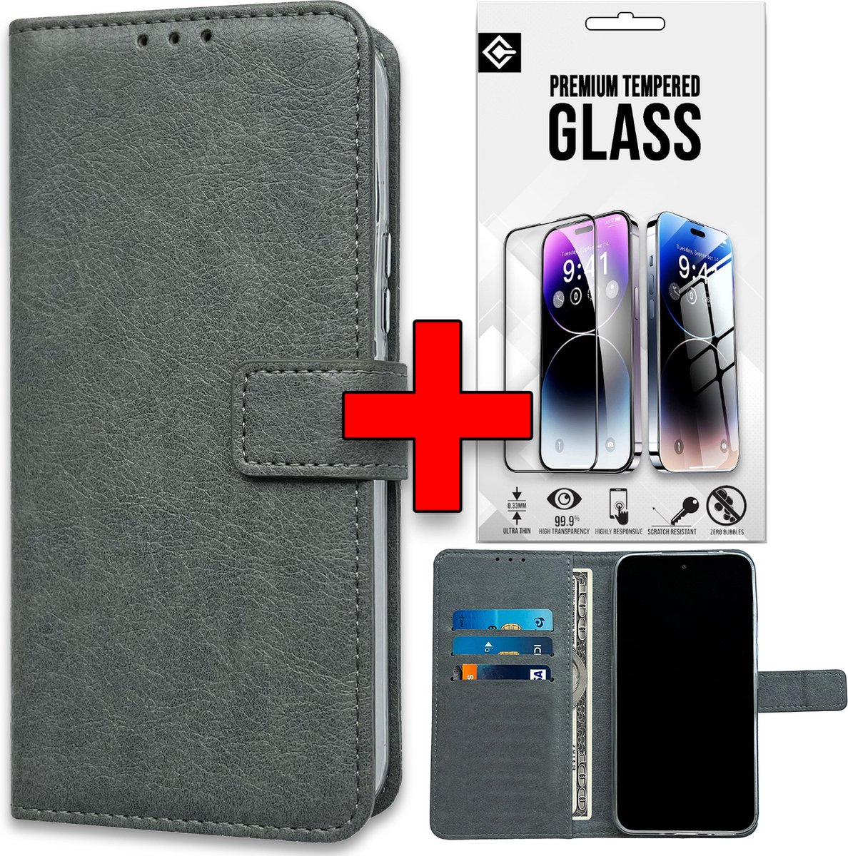 Casemania Hoesje + Glas Geschikt voor Samsung Galaxy S25 Plus - Grijs - Portemonnee Book Case