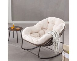 Gutent Schommelstoel, Wit met dik kussen, Oversized rieten schommelstoel, Moderne lounge stoel voor binnen en buiten, balkon, veranda, tuin