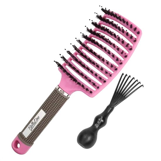 BellaLine - Anti klit Haarborstel - Roze - Detangling - Hair brush - Detangler brush - Kappers borstel - Ronde - Haarborstel - varkenshaar - tangle - zwijnenhaar - Nylon - Föhn - Haargroei - Hoge kwaliteit – Hoofdhuid verzorging