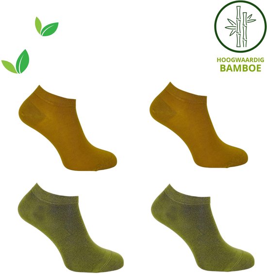 La Pèra Sokken Dames - Bamboe 4 paar 36-40 Damessokken - Sneakersokken – Okergeel – Groen - Cadeautje Voor Haar
