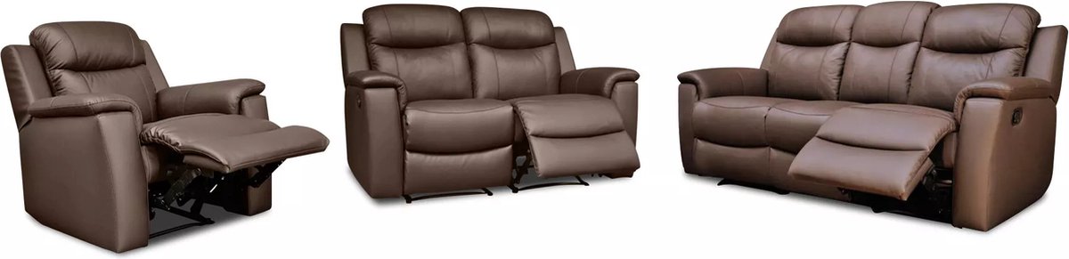 Vente-unique Driezits, tweezits relaxbank en relaxfauteuil EVASION van leer - bruin