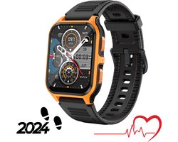 Tijdspeeltgeenrol Smartwatch - Heren & Dames - HD Touchscreen - Stappenteller, Calorieteller, Slaapmeter - Compatibel met Samsung, iPhone, Apple iOS, Android - Zwart/Oranje