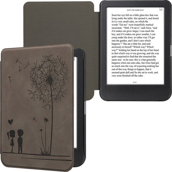 kwmobile e-reader hoesje geschikt voor Kobo Clara BW / Colour hoes - Ereader flip case met standaard - Kunstleren e reader cover - Paardenbloemen Liefde design in grijs van Merkloos — afbeelding 3