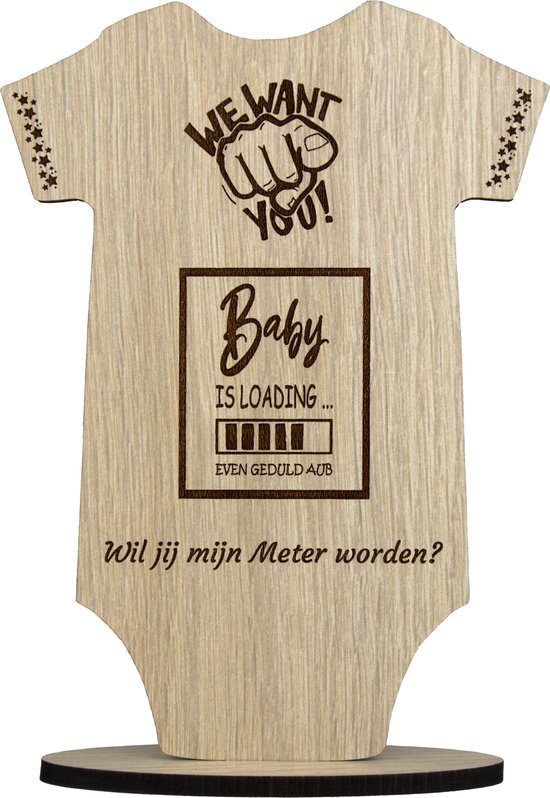 Baby is loading … | Wil jij mijn Meter worden? | cadeau om peettante te vragen | houten wenskaart | 17,5 x 25 cm