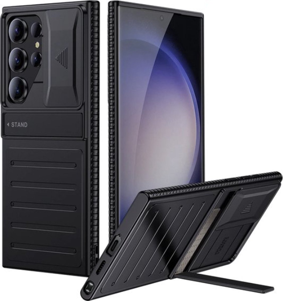 Geschikt voor Samsung Galaxy S24 Ultra Hoes met Standaard en Camera Bescherming - Schokbestendig, Antivallend met Luchtkussens, Robuuste Bescherming