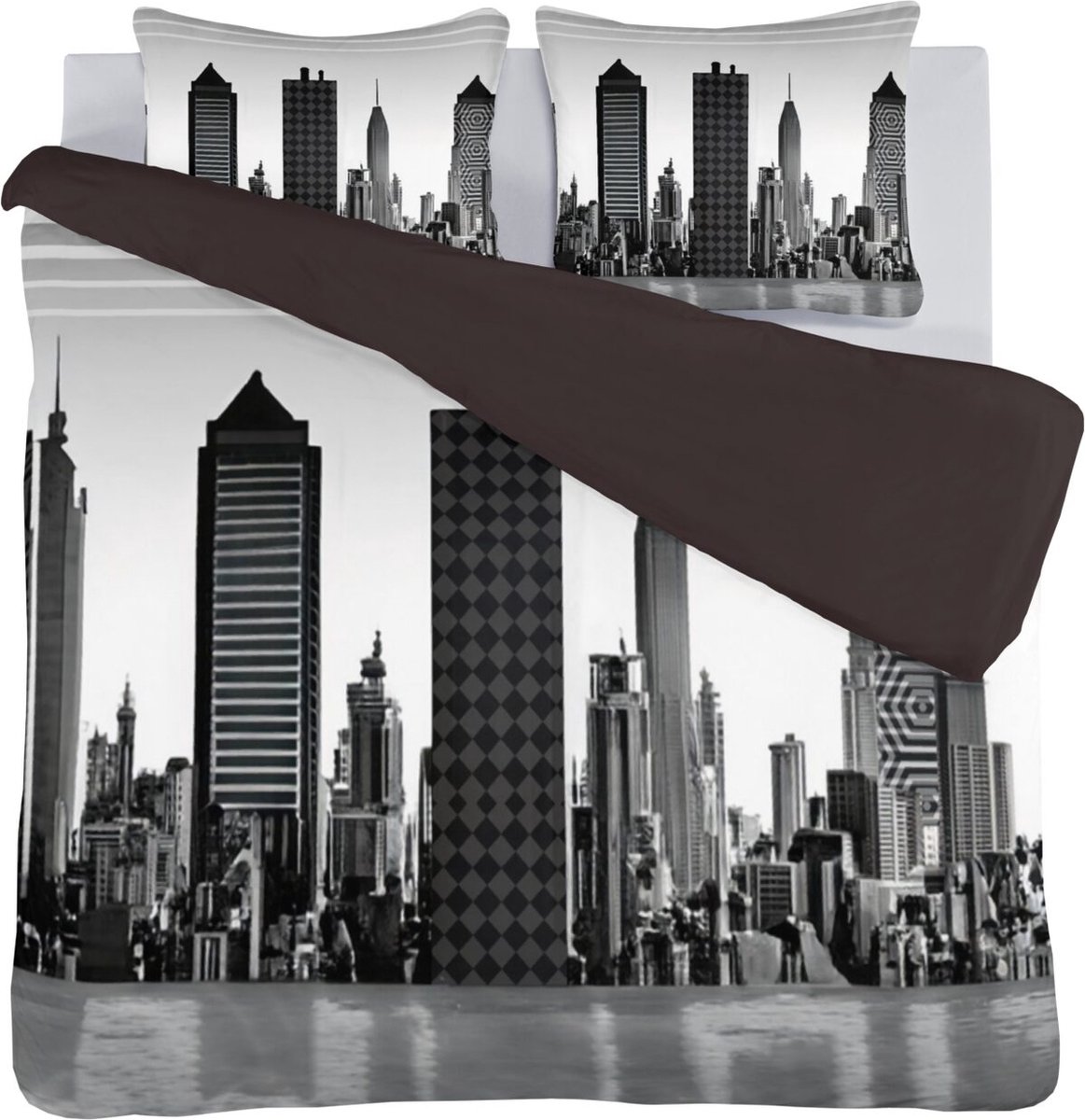 Senzai City Dekbedovertrek - Lits-jumeaux - 240x200/220 cm - Grijs, Zwart