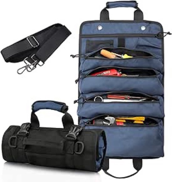 Gereedschapsrol, 16 oz Gewaxt Canvas Roll Up Tool Pouch met Handvat & 23 Zakken & 2 Verstelbare Gespen - Kaki - Multifunctionele Gerolde Gereedschapstas voor Sleutel Beitel Hamer Gereedschapsrol, 16 oz Gewaxt Canvas Roll Up Tool Pouch met Handvat & 23 Zakken & 2 Verstelbare Gespen - Kaki - Multifunctionele Gerolde Gereedschapstas voor Sleutel Beitel Hamer