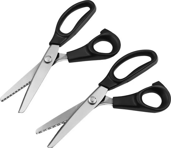 2 stuks - Kartelschaar voor Stof - Stofschaar - Textielschaar - Stoffenschaar - Coupeuseschaar kledingschaar - Geschikt voor Stof / denim / Leer / Schaar Kartels - Zwart - 3mm/5mm - Metaal