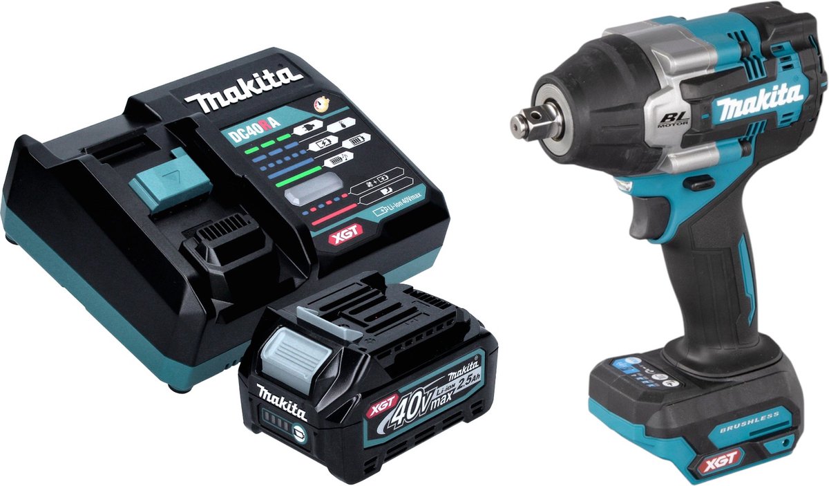Makita TW 007 GD101 Accu-slagmoersleutel 40 V max. 760 Nm 1/2'' borstelloos + 1x oplaadbare accu 2,5 Ah + lader