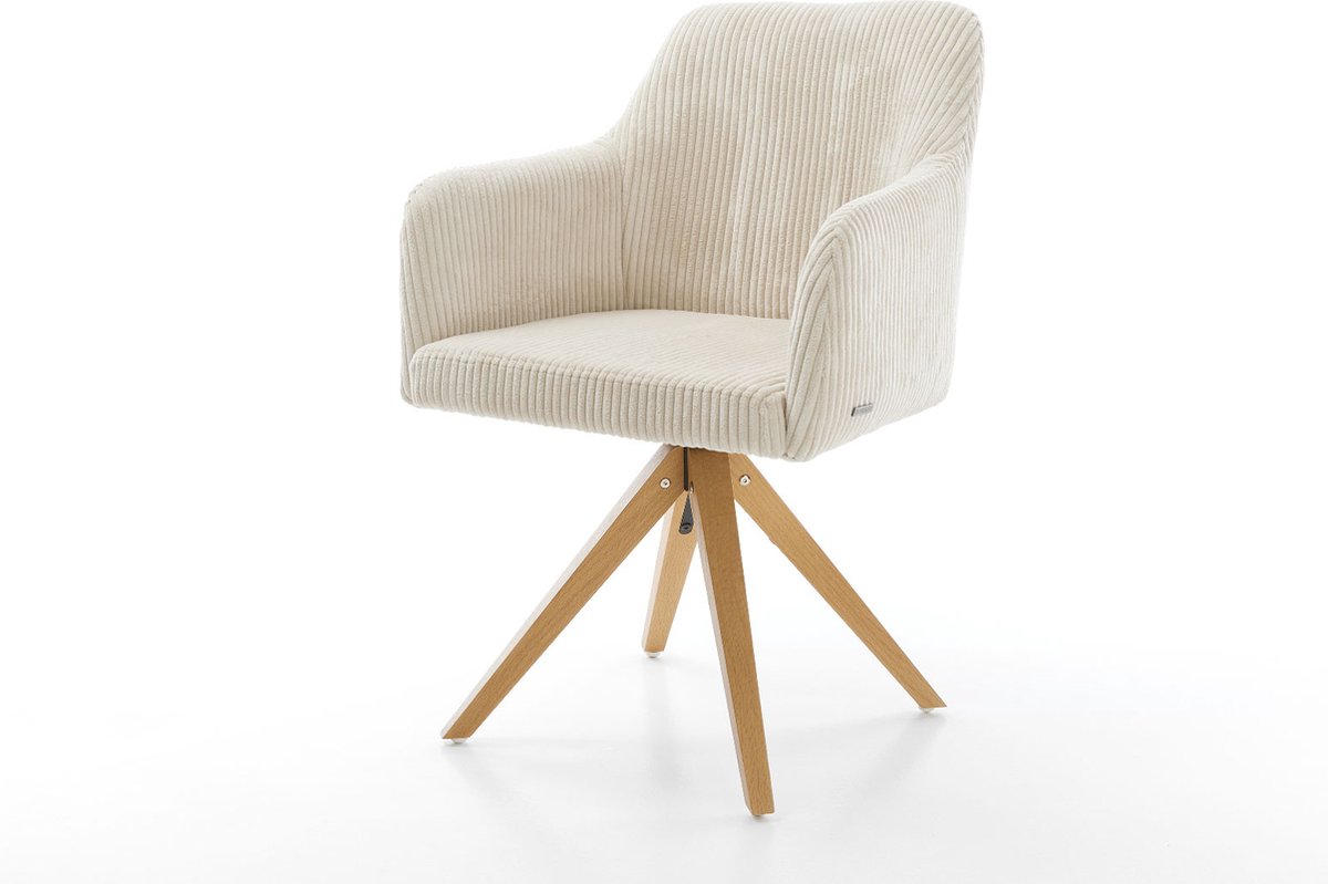 DELIFE Gestoffeerde-stoel Greg-Flex houten frame hoekig natuur koord beige 360° draaibaar pocketveer kern