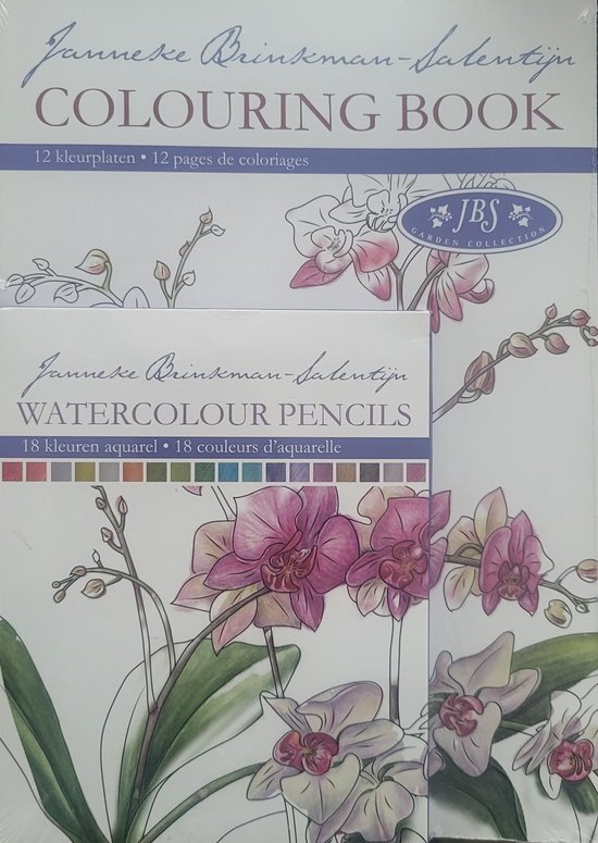 Kleurboek Janneke Brinkman bloemen 12 kleurplaten met 18 aquarel kleurpotloden voor volwassenen roze