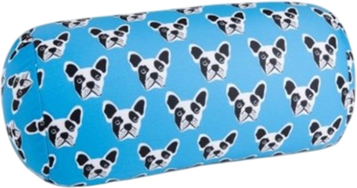 House of Healthbrands Kuschelmaxx Rolkussen - Sierkussen Rond Cilinder 17 x 33 cm - Doggy-design - Stevig en zacht - Mooie print - Gevuld met microgranulaat - Vormvast & Wasbaar - Ideaal voor op de bank, bed, auto of op reis - Inclusief Wasnet blauw