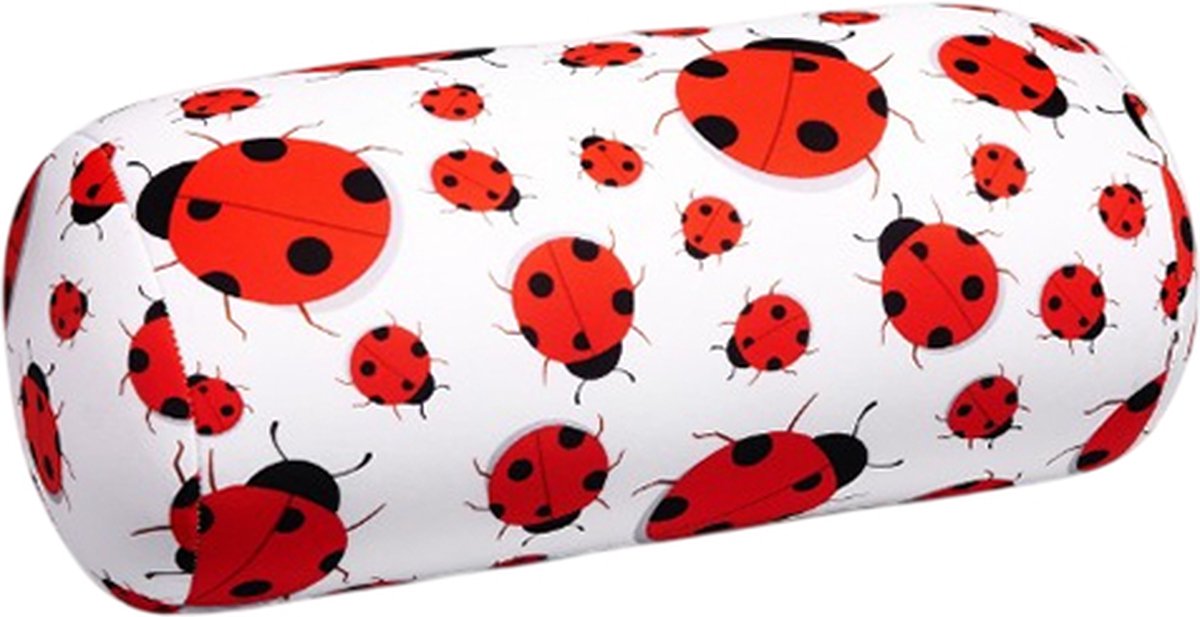 House of Healthbrands Kuschelmaxx Rolkussen - Sierkussen Rond Cilinder 17 x 33 cm - Lieveheersbeestje-design - Stevig en zacht - Mooie print - Gevuld met microgranulaat - Vormvast & Wasbaar - Ideaal voor op de bank, bed, auto of op reis - Inclusief Wasnet Wit