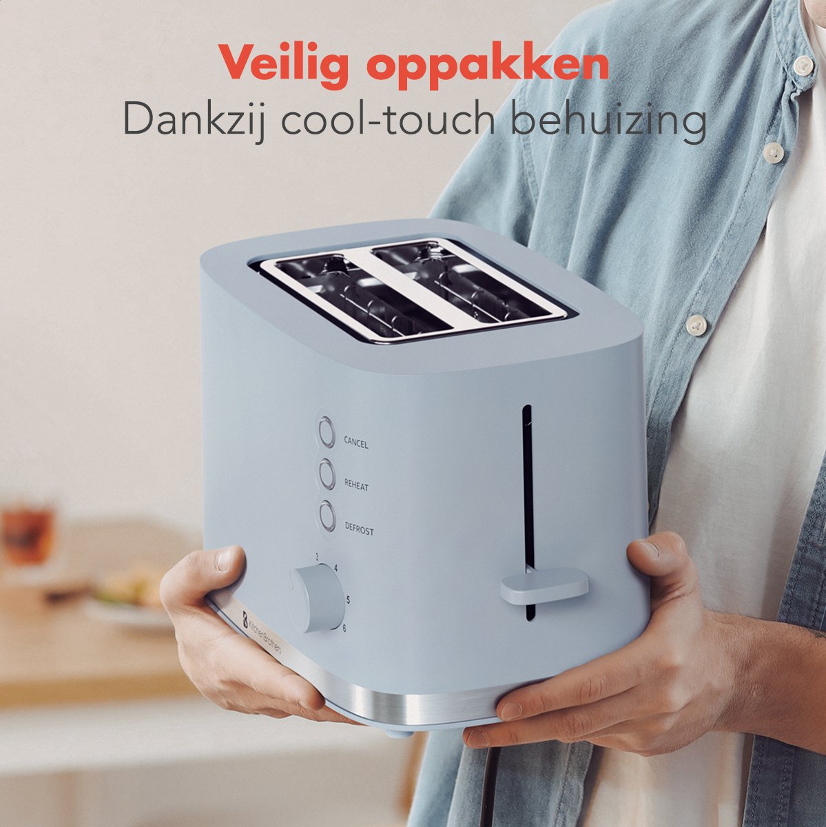 KitchenBrothers Broodrooster - Retro - Toaster - 6 Instelbare Warmteniveaus - 2 Extra Brede Sleuven - BPA-vrij - 870W - Pastel Blauw thumbnail 6