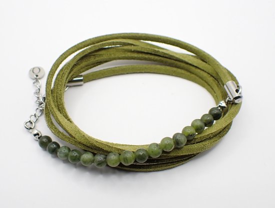 Colure® wikkelarmband met half edelsteen Taiwan jade suède olijfgroen