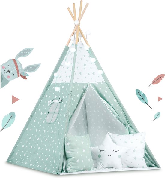 Tipi-tent voor kinderen met verlichting - mint met sterren — afbeelding 5