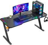 Avalo Gaming Bureau - 140x60x73 CM - Game Desk Met LED Verlichting - Gaming Desk - Tafel - Zwart