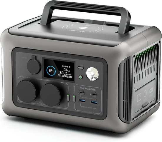 Powerstation - Stroomgenerator - Powerbank - 299Wh - met 2x 600W (1200W Surge) AC Uitgangen - voor Buiten Kamperen RV Thuis - Zwart