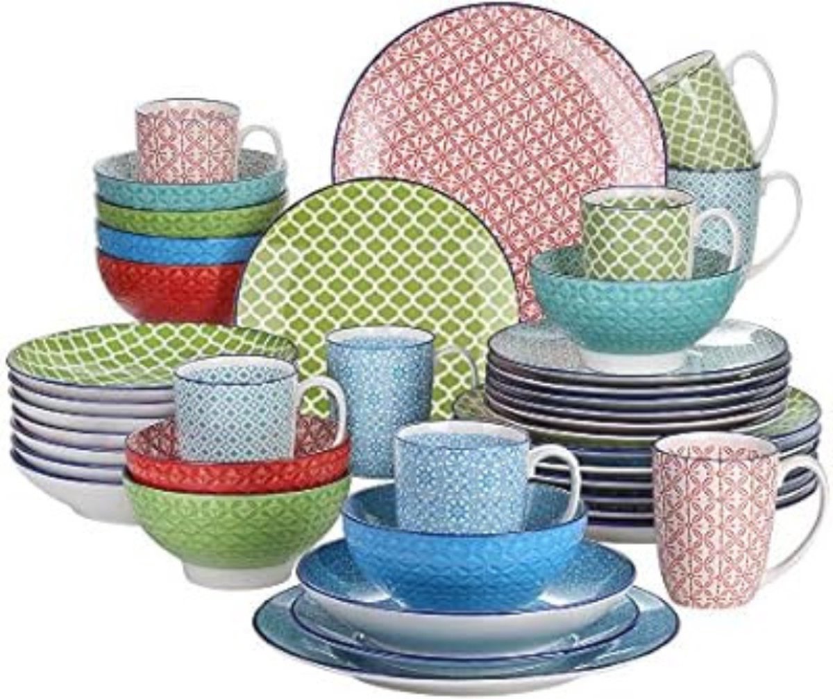 Luxe Serviesset – 32 delig – 8 persoons – Porselein - Bordenset – Dinner platen – Dessertborden - Kommen - Mokken - Mix-kleur