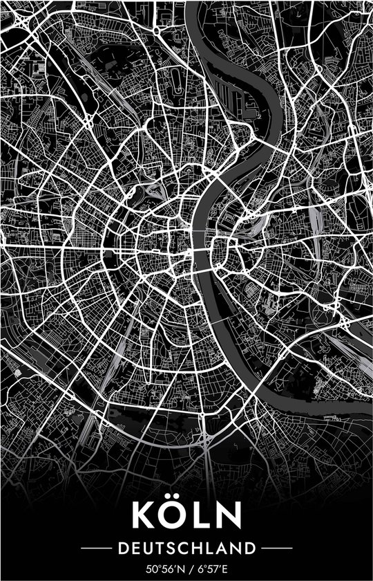 Köln Poster | Duitsland Poster | Zwart Poster | Stad Poster | Kaart ...
