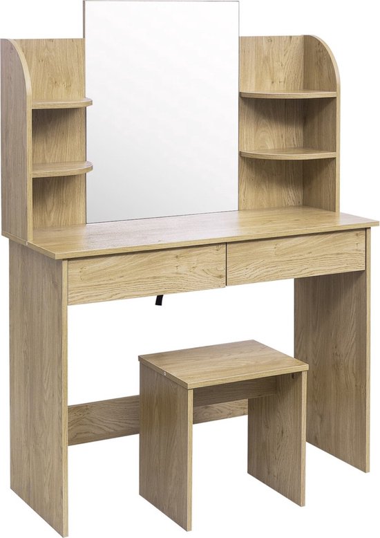 Kaptafelset - 135 x 40 x 127 cm - met led-spiegel 5 lades - voor slaapkamer - MDF - wit (zonder kruk
