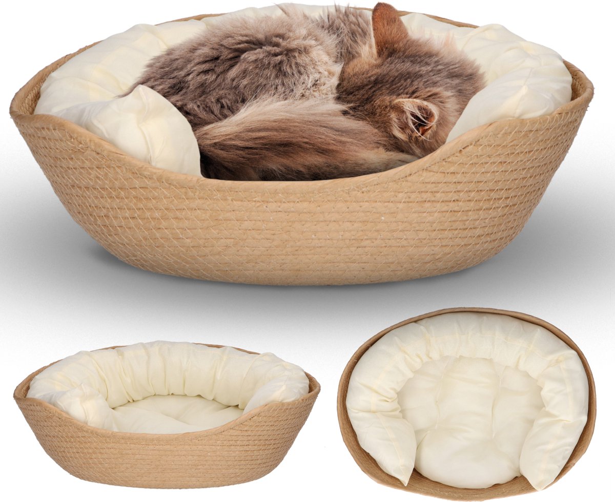 Relaxdays krabton, 2 holletjes en 1 bedje, kattenhol, vierkant, opvouwbaar, HBD: 63 x 40 x 40 cm, kattenhuis, grijs/wit