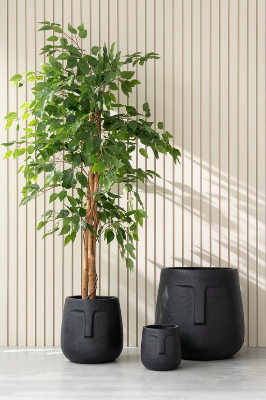Pot De Fleurs J-Line Céramique Noir Irrégulier Rugueux 23 Cm - Cache-Pot Design Moderne