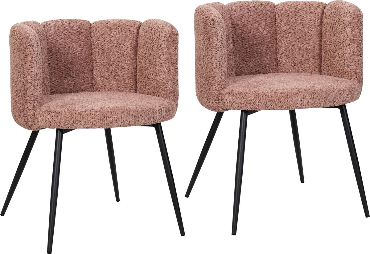 BukkitBow Eetkamerstoel / Bureaustoel met Bloembladontwerp – Geschikt als Make-up Stoel - Chenille & Metalen Onderstel - Chenille Stof – 2 Stuks - Roze
