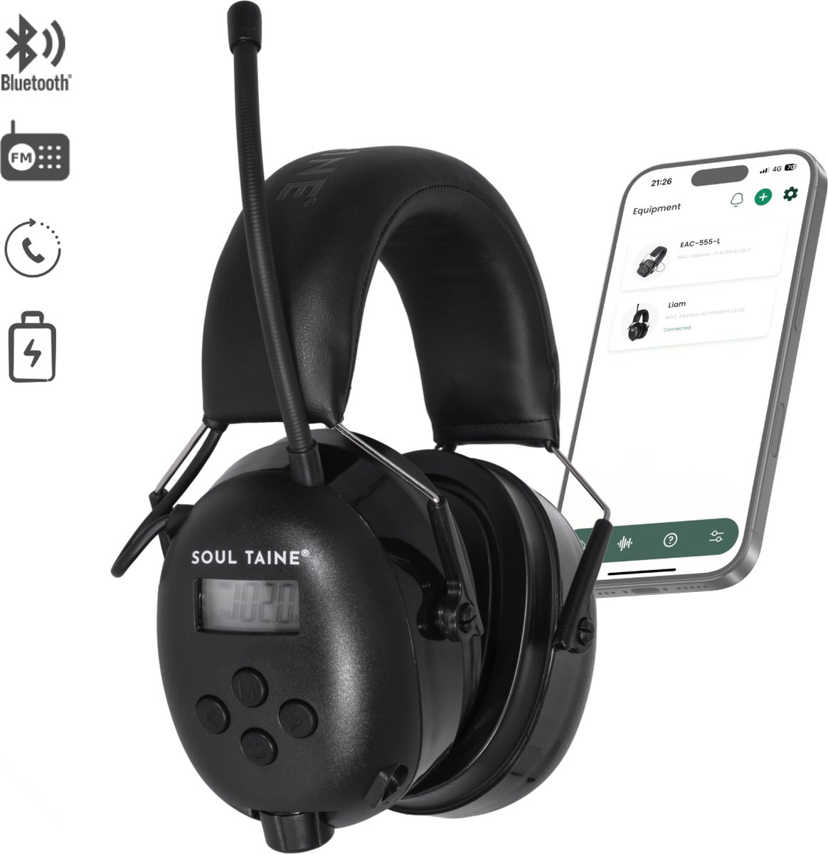 Soul Taine Gehoorbescherming - Bluetooth - FM Radio - oorkap met radio gehoorbescherming - werf radio - met lithium batterij | EAR-227-L