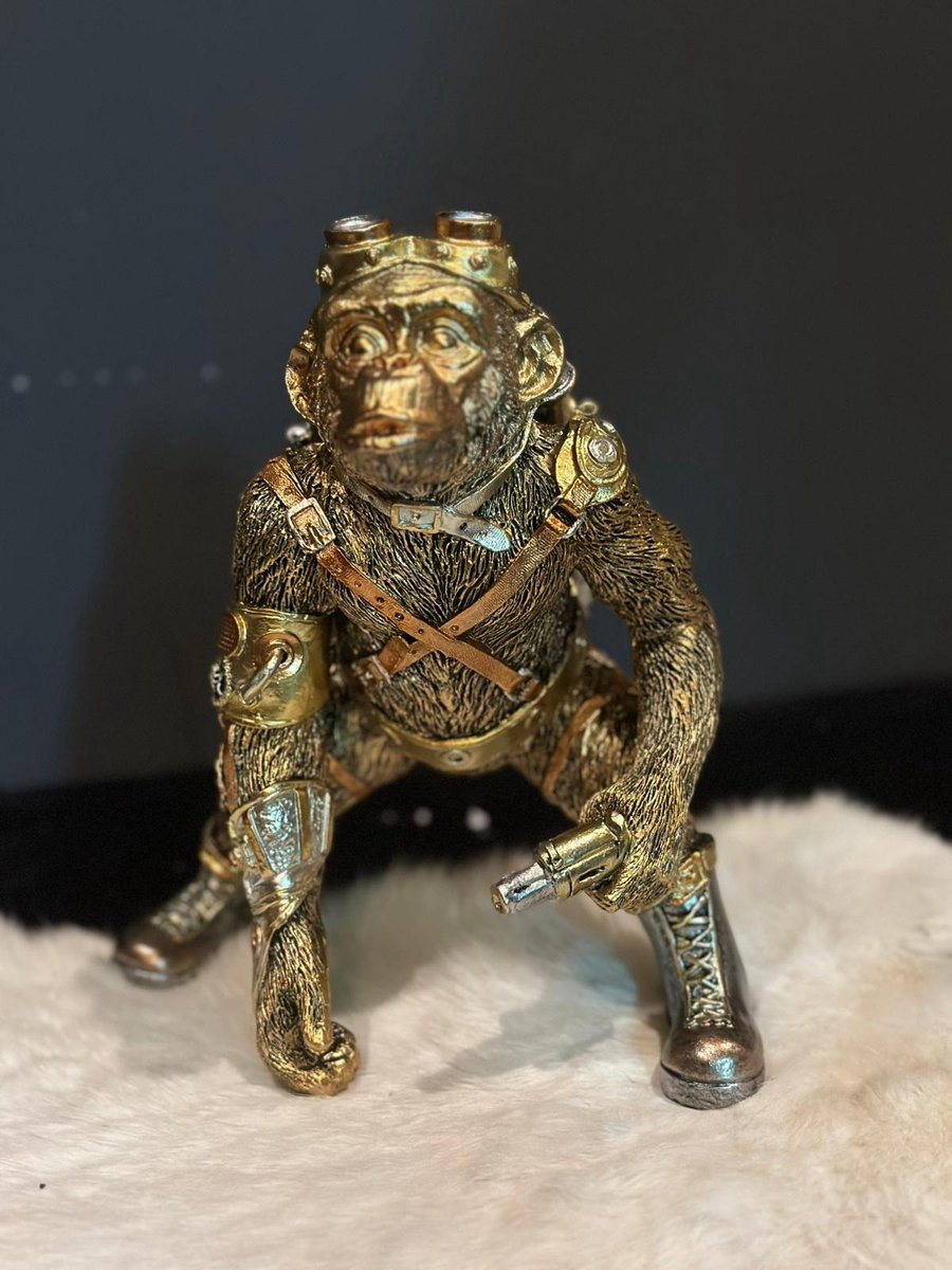 Goodyz - Steampunk collectie - Dieren - Chimpansee - staand - gouds kleurig - 20cm hoog