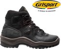Zwarte leren wandelschoen met bruine zool en veters. Grisport logo met Italiaanse vlag.