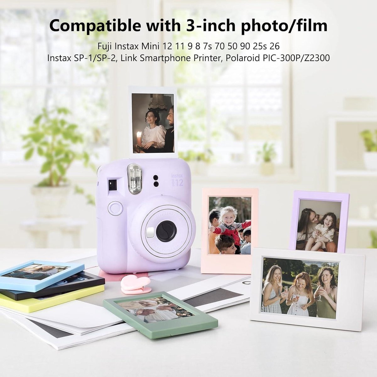Xulisheng 7 stuks mini-fotolijsten, compatibel met Fujifilm Instax, instant fotolijsten van kunststof met 40 stuks fotolijststickers, accessoireset, mini-camera, kleurrijk