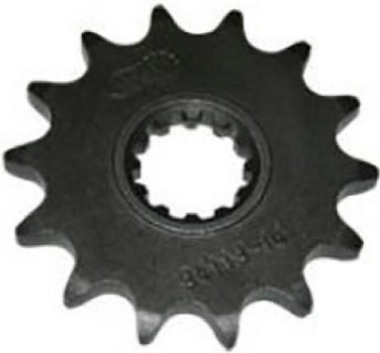 Pignon de moto gris foncé à 12 dents. Fabriqué en métal.