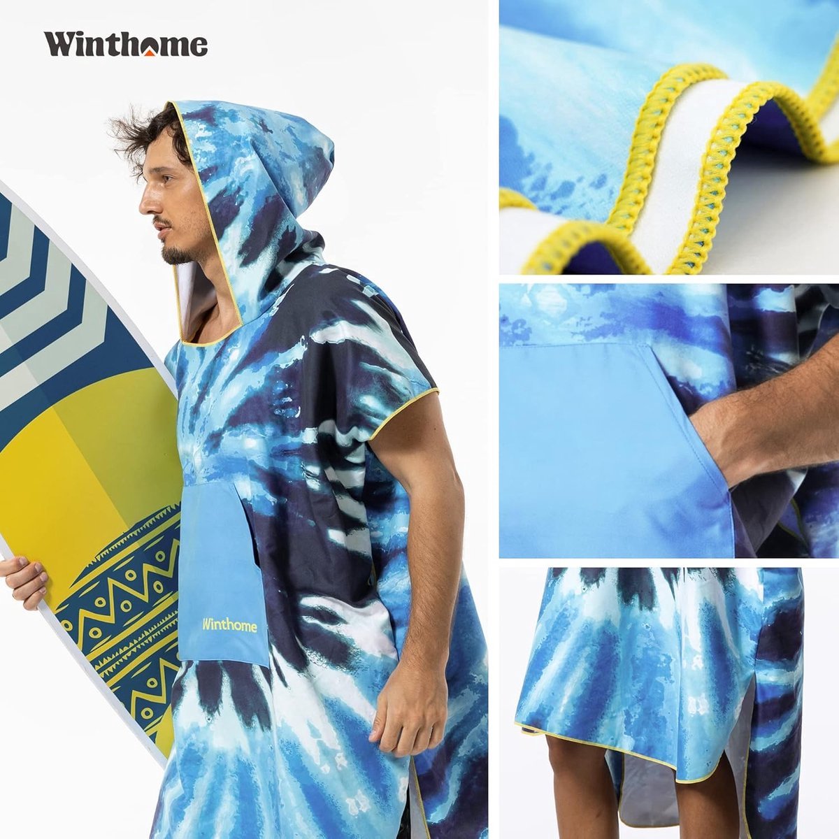 Winthome Poncho, sneldrogend, badponcho, strandomkleedhulp