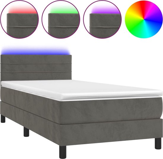 vidaXL Lit - Sommier tapissier de Luxe avec LED - 203x90x78/88 cm - Gris foncé - Tissu velours - Lit