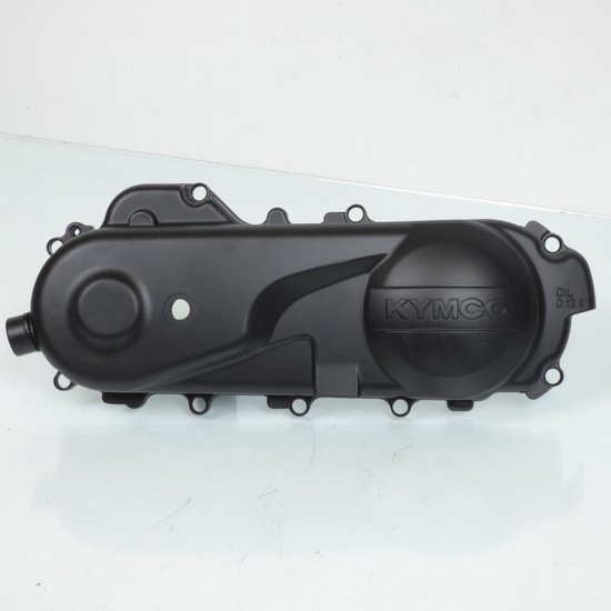 Boîtier de transmission KYMCO noir aux formes rondes et aux trous de fixation.