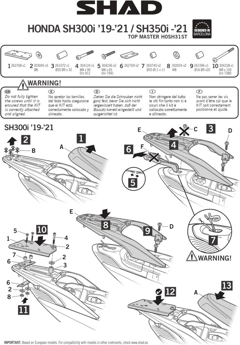 Support de top case Shad pour scooter Honda SH 350 2021 à 2022 H0SH31ST Neuf