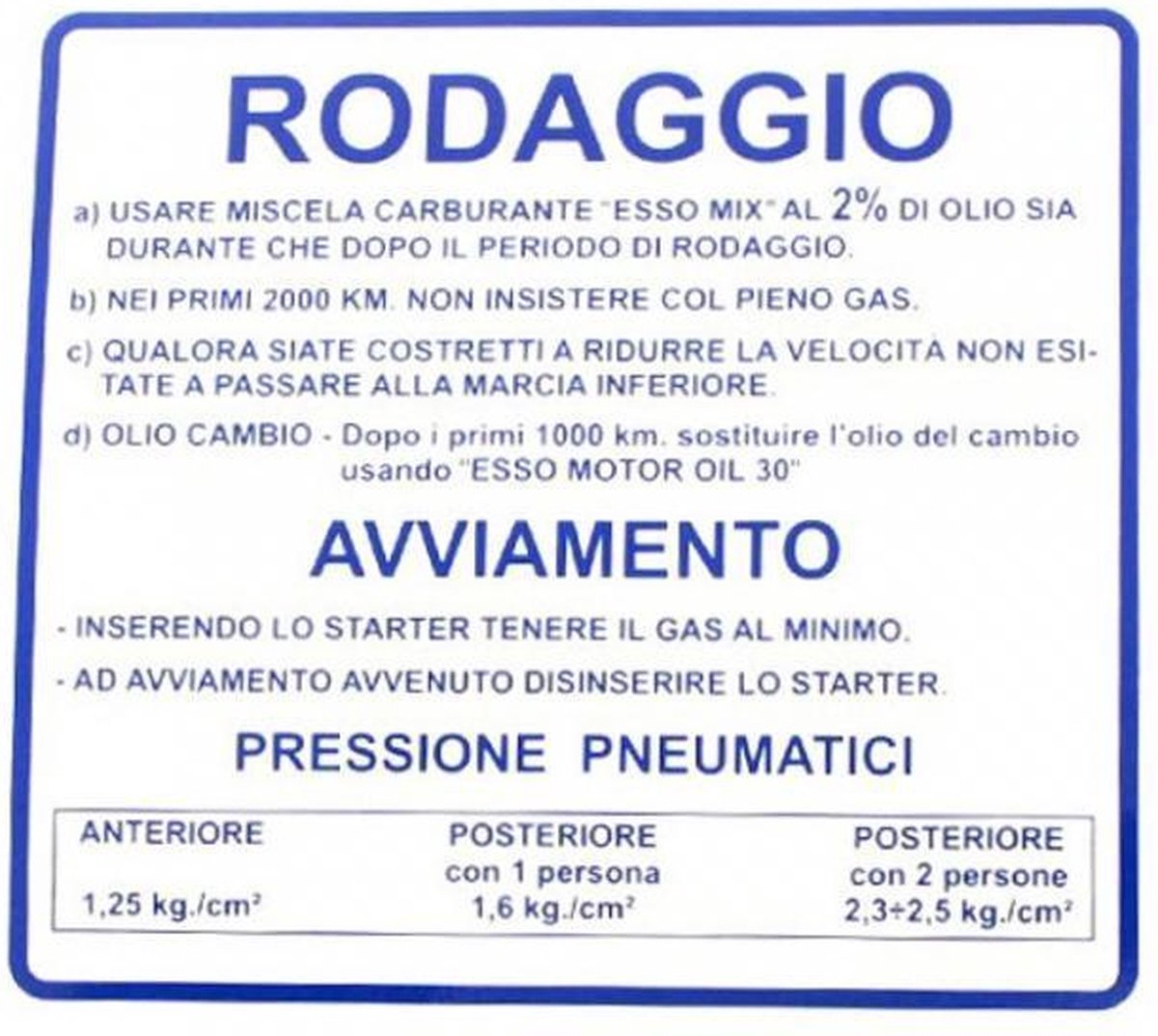 autocollant rms voor scooter piaggio 50 vespa primavera et3 rodage bleu neuf