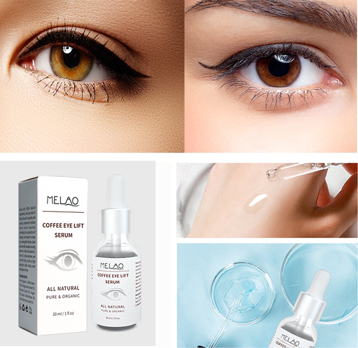 Eye Lift Serum met Koreaanse Caffeine– Bevat 2 stuks - Verstevigend & Hydraterend Oogserum – Vermindert Wallen & Donkere Kringen - Voordeelverpakking