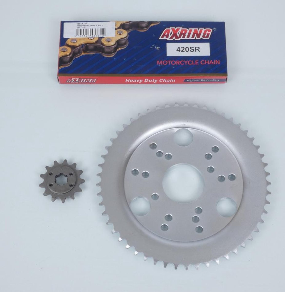 Kit chaîne Axring pour moto Derbi 50 Senda L Sm 1996 à 1999 13x53 P420 Al 53mm