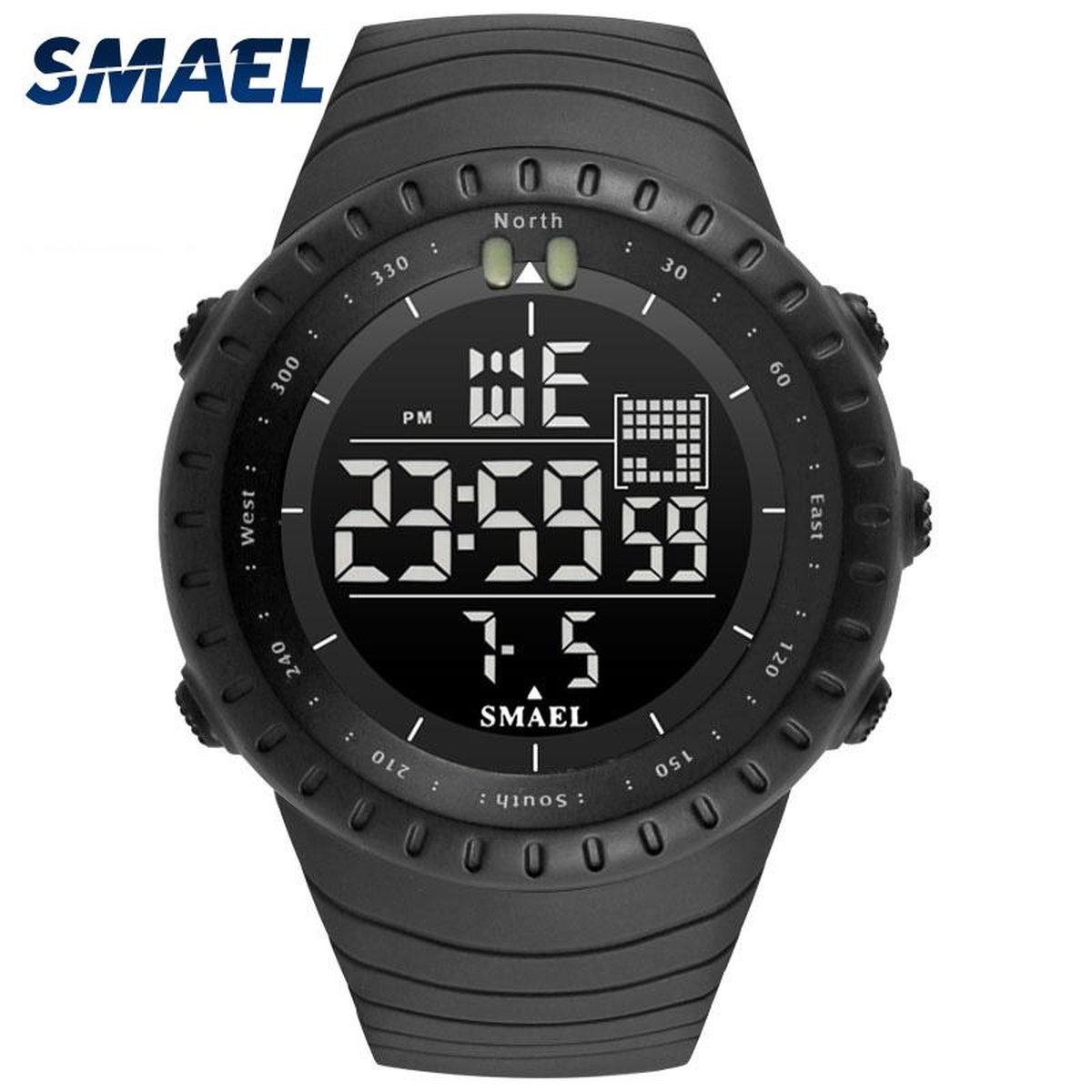 Shockbestendig Heren Horloge Zwart | Smael | 1237 | Shock | Waterdicht | Glow in dark | Mud Master | Licht | Military | Timer | Eyecatcher | Sport Horloge | Leger Horloge | Rubberen Band horloge | Cadeau