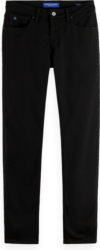 Zwarte skinny jeans met ritssluiting en knoop. Blauw logo op de linker zak.