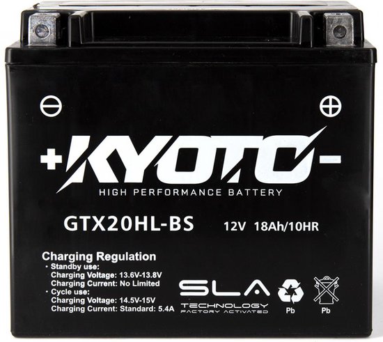 SLA Kyoto-accu voor Harley Davidson 1690 FXDB Dyna Street Bob Special 2016 YTX20HL-BS SLA / 12V 18Ah nieuw