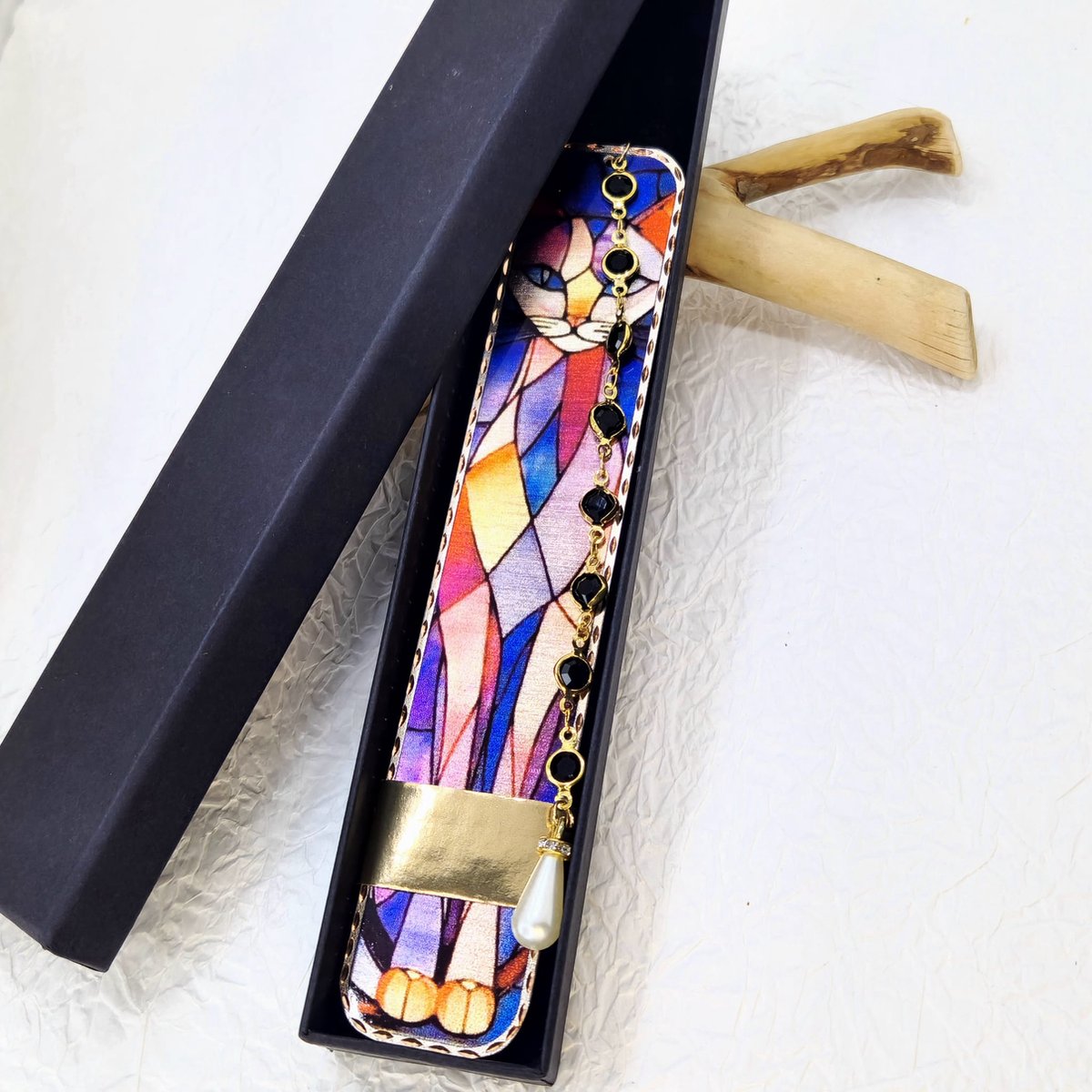 Handgemaakte Koperen Boekenlegger – Abstract Katten ontwerp
